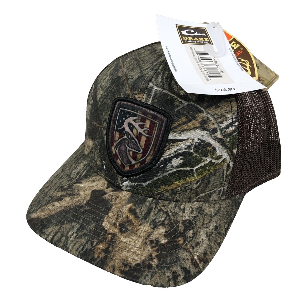 Drake Non-Typical Hat Cap Snapback Mossy Oak Country DNA Camo USA Flag Patch NWT
